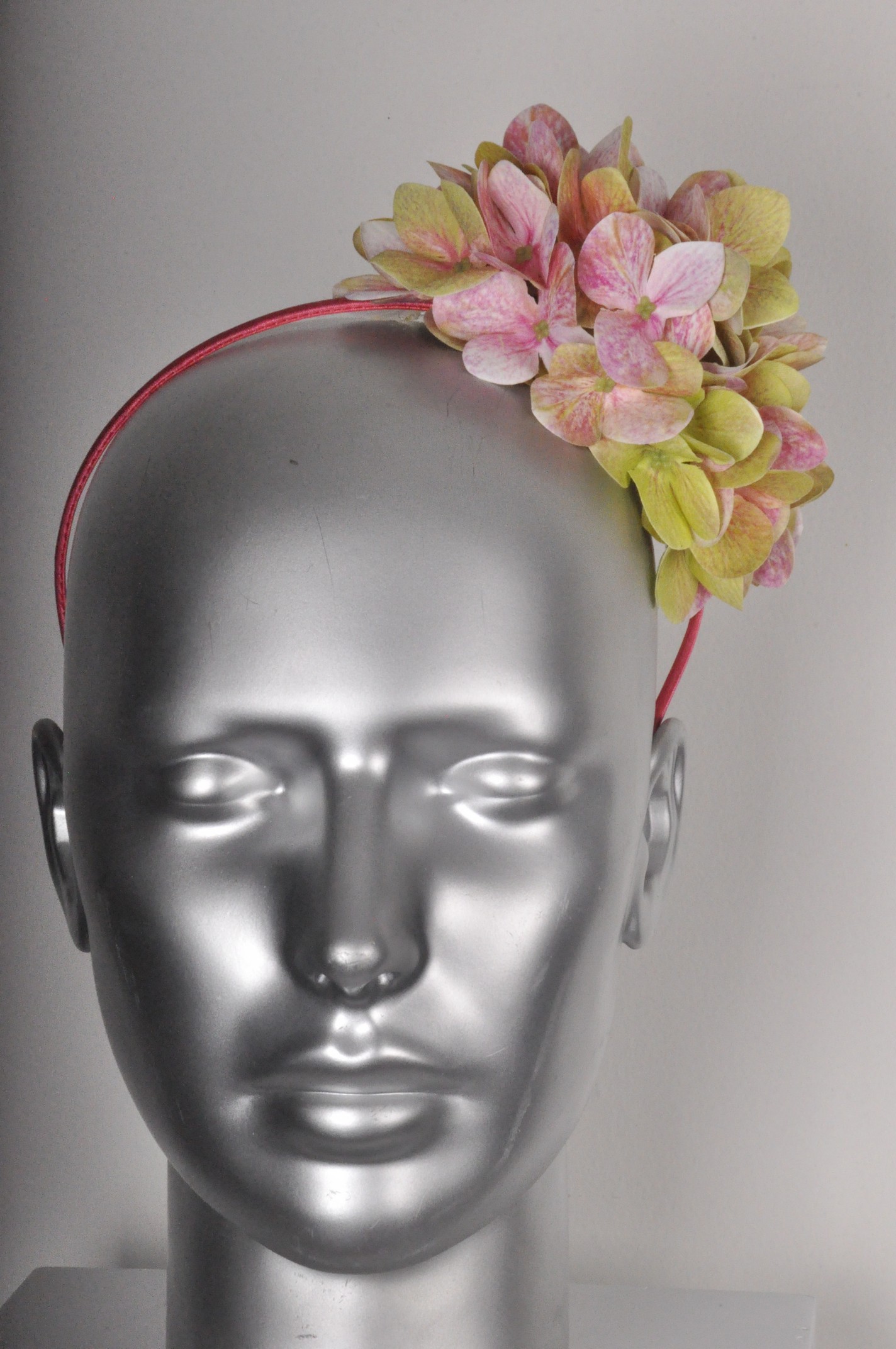 Pastel Pink Lime Green Hydrangea Floral Fascinator Headband Pinup 