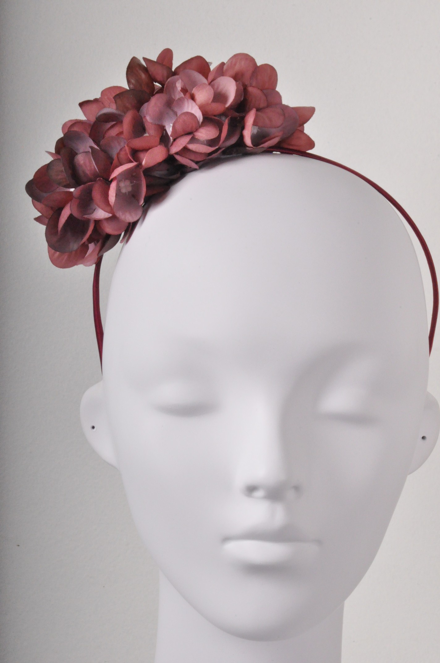 Pastel Maroon Burgundy Pink Hydrangea Floral Fascinator Headband Pinup ...