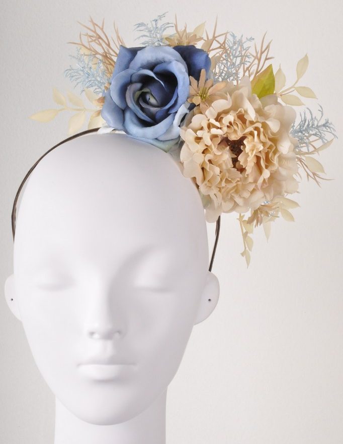 Cobalt Pastel Baby Blue Cream Peony Rose Fern Daisy Floral Fascinator ...